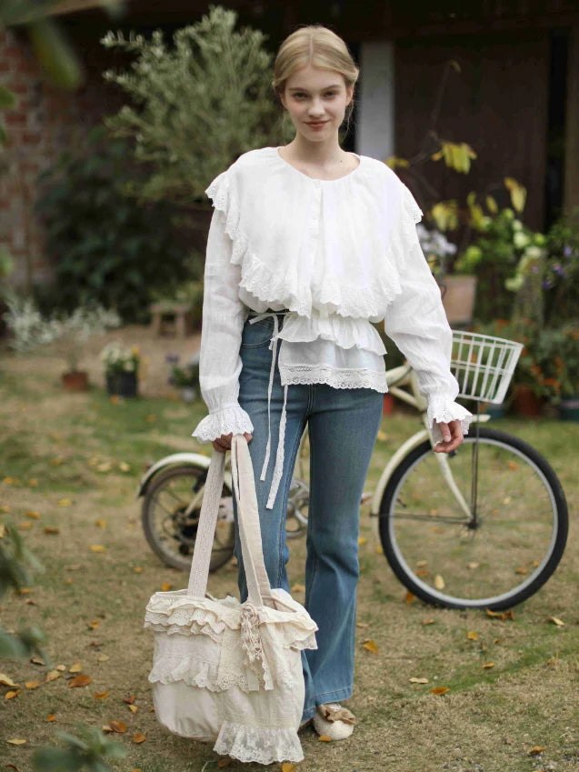 Romantic Broderie Ruffle Collar Blouse