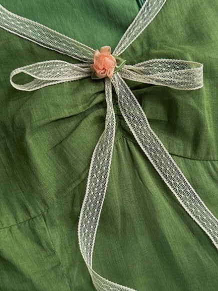 Woodland Green Bow‑Tie Dress