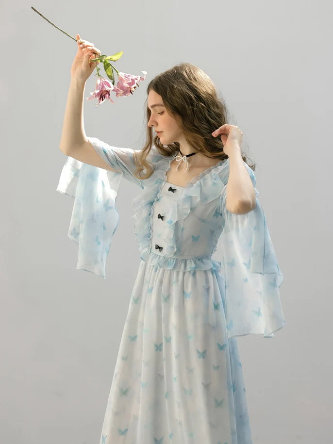 Whimsical Light Blue Butterfly Dream Dress