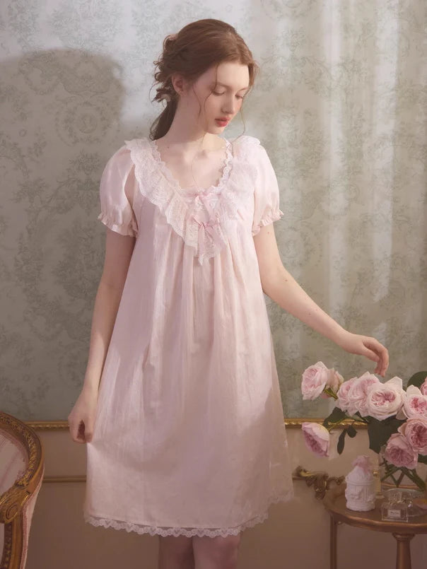 Romantic Lace-Trimmed Cotton Nightgown
