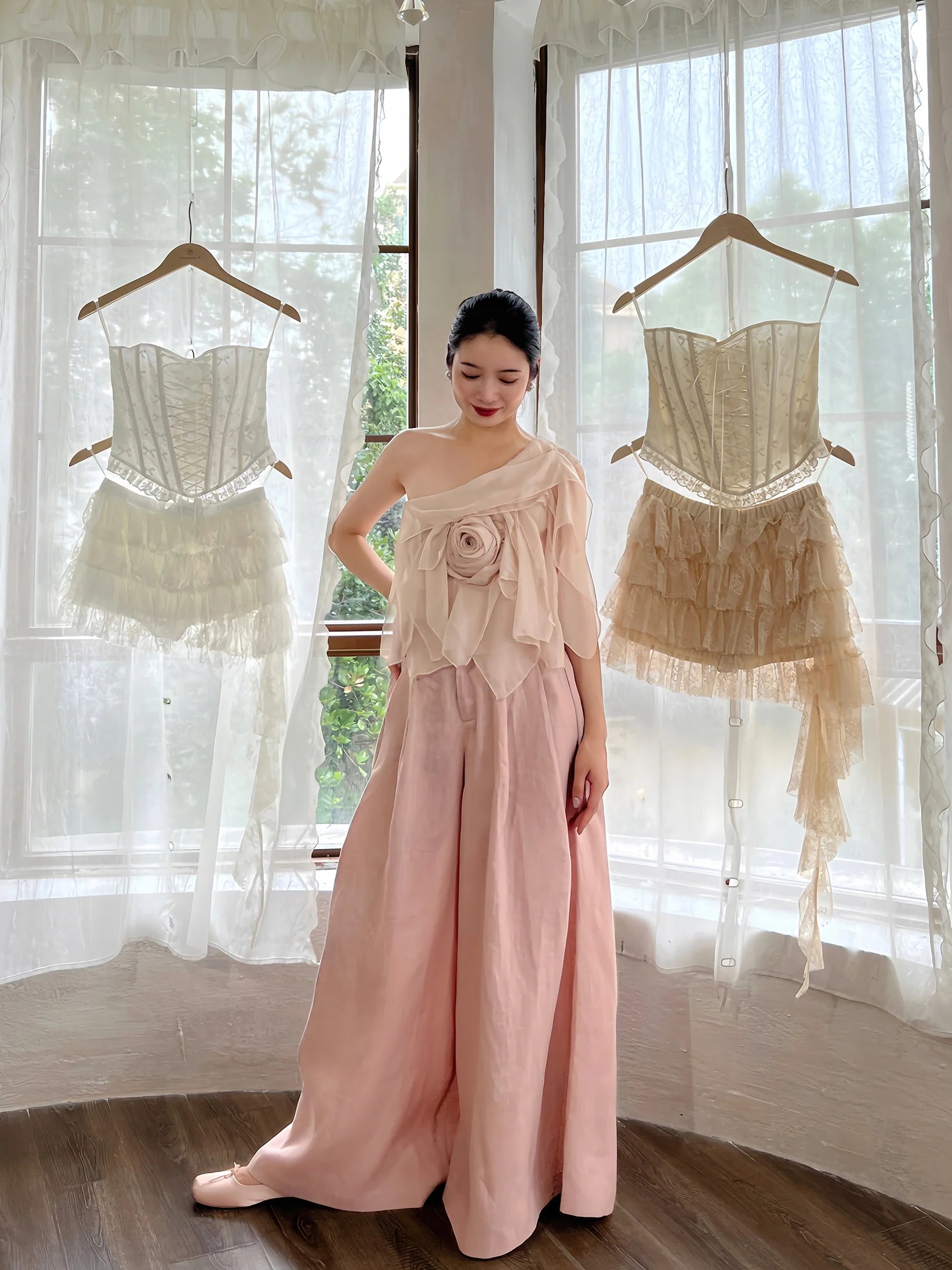 Blush Wide-Leg Flowing Pants