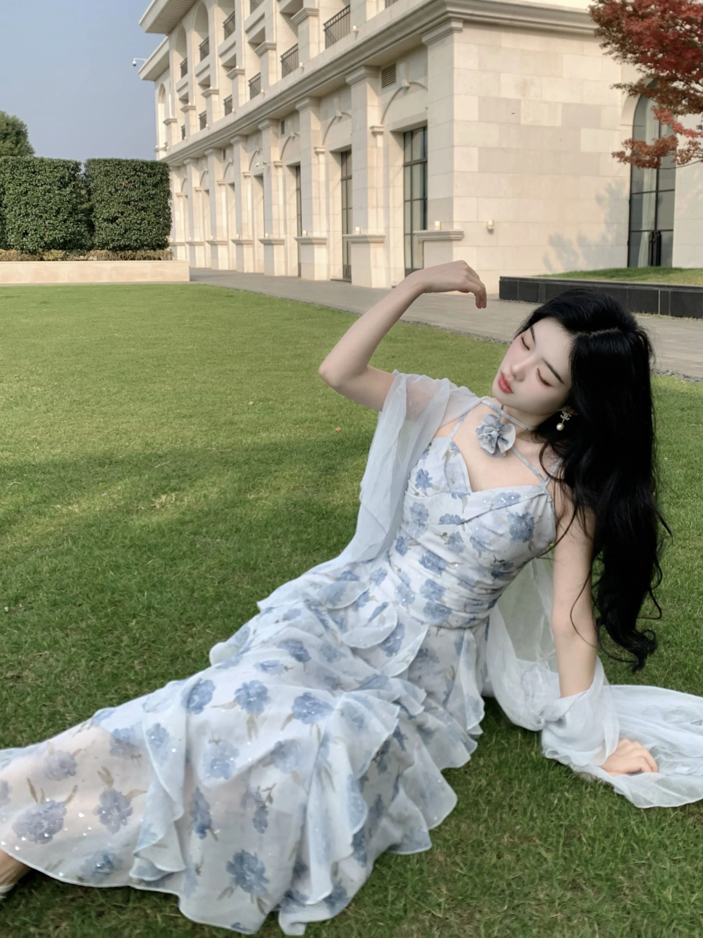 Whimsical Bloom Ruffle Chiffon Dress