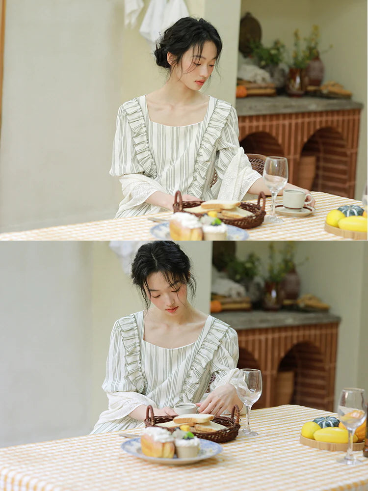 Sophia's Pastoral Green Stripe Dress