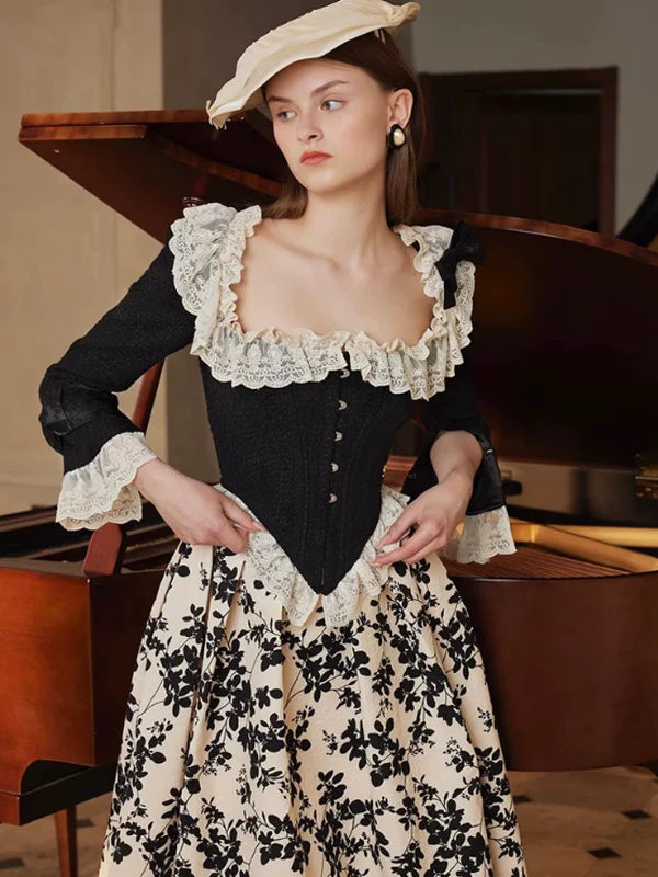 Classic Black Lace Frill Corset Jacket