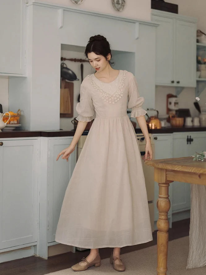 Vintage Embroidered Collar Cotton Dress