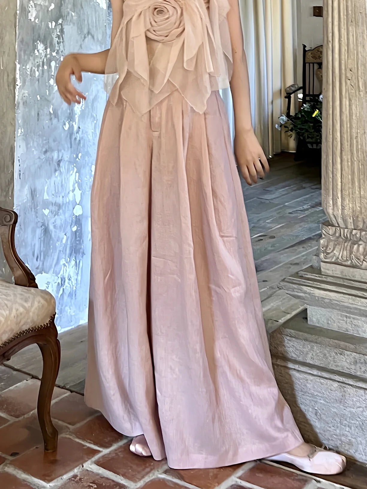 Blush Wide-Leg Flowing Pants