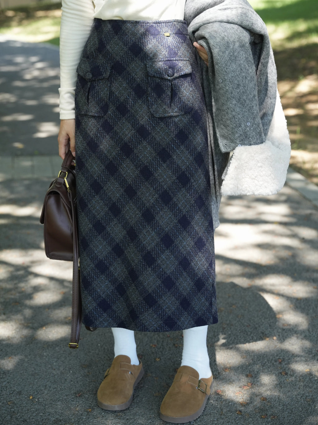 Dreamy Woolen Plaid Gray Checkered Skirt