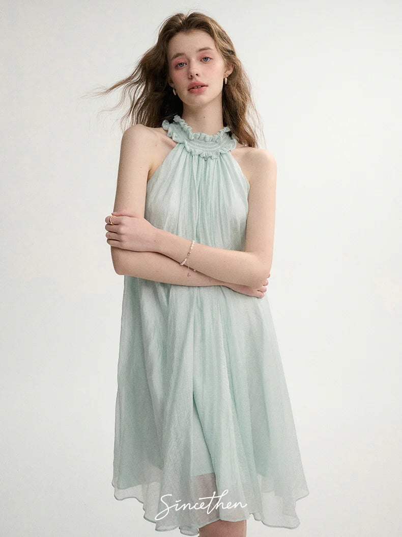 Ethereal Ruffle Halter Dress