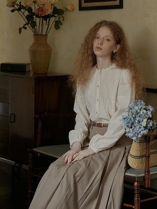 Romantic Vintage Pintuck Lace Blouse