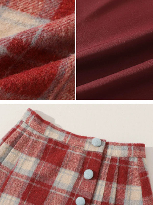 Adorable Red Checkered Pleats Skirt
