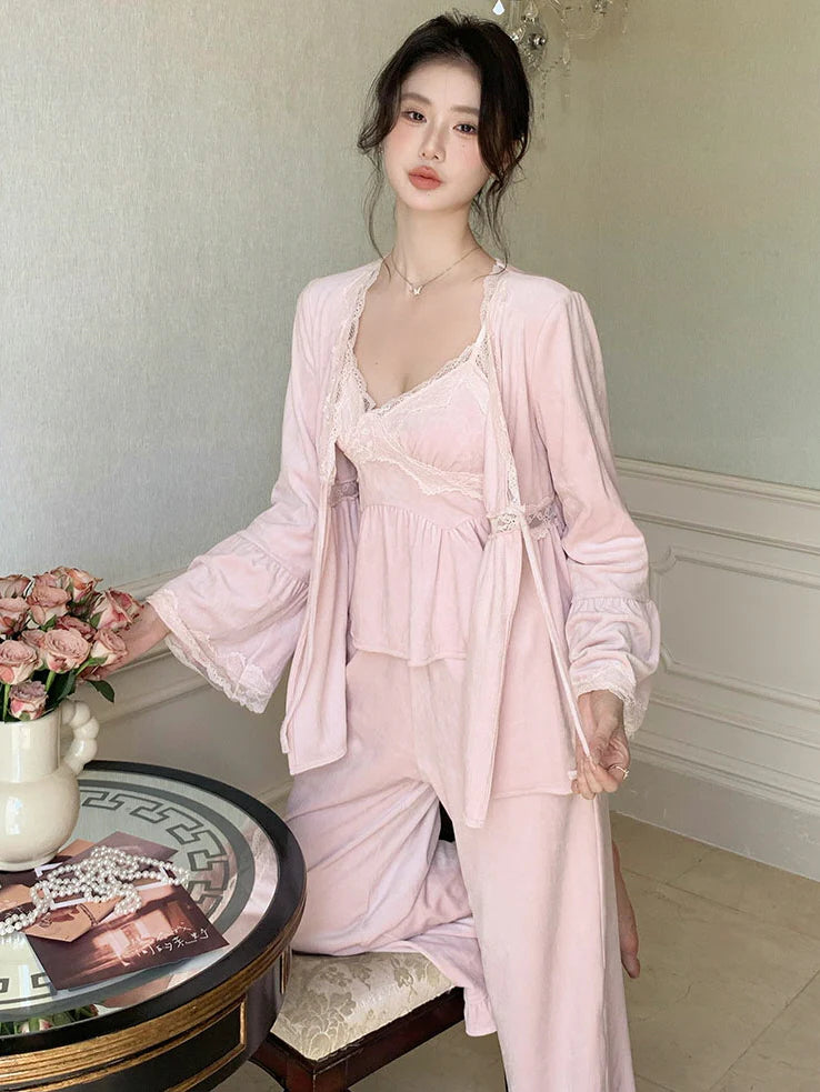 Enchanted Pink Velvet Lace Pajama Set