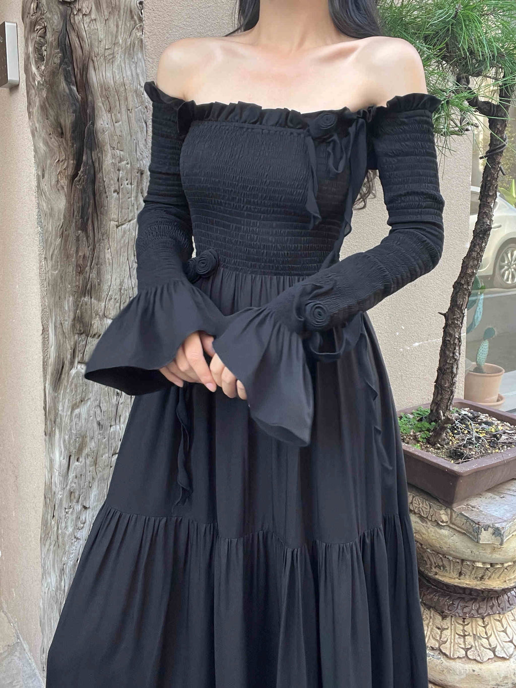 Romantic Cotton Retro Off-Shoulder Dress