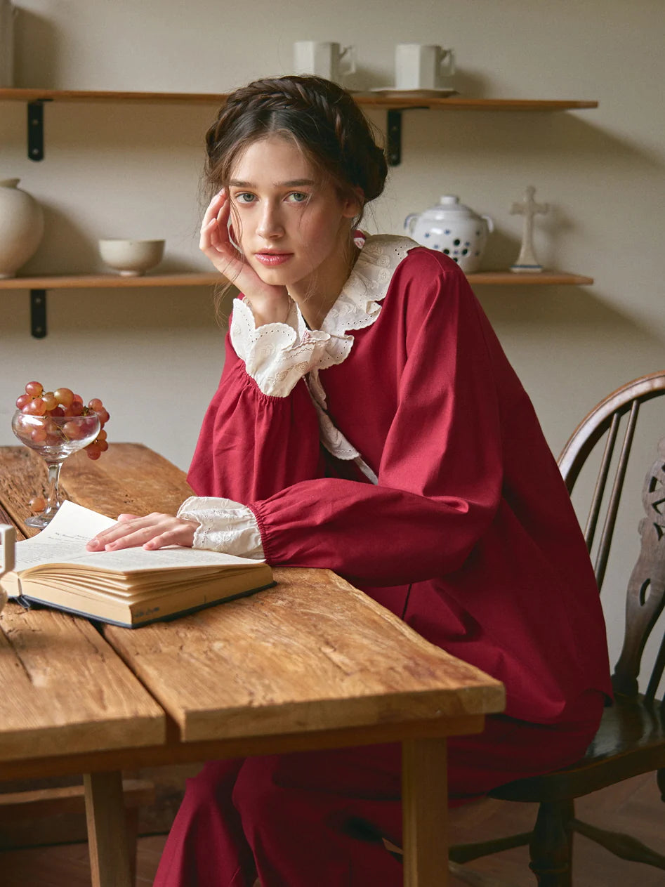 Autumn Romance Cotton Lace Pajama Set