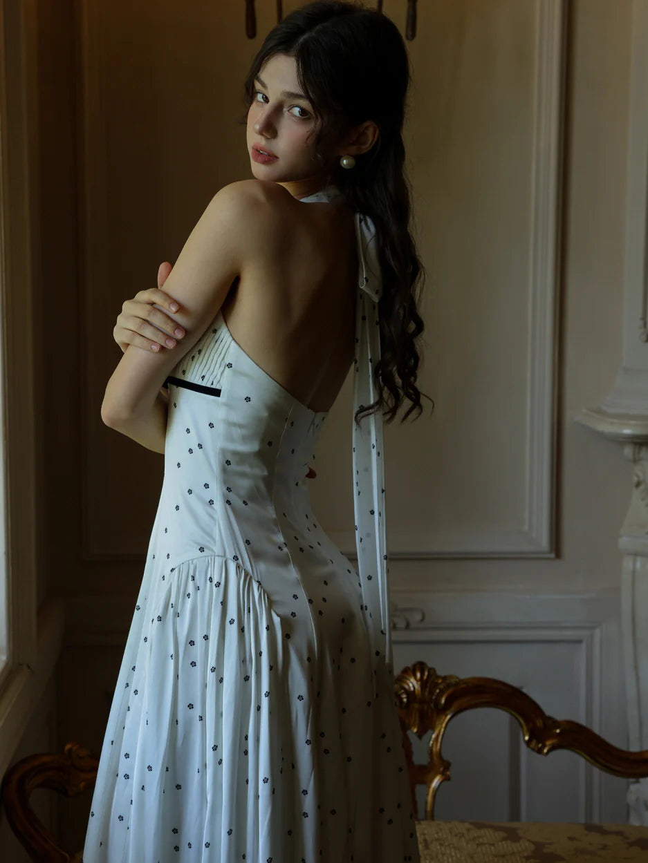 White Polka Dot Halter Dress