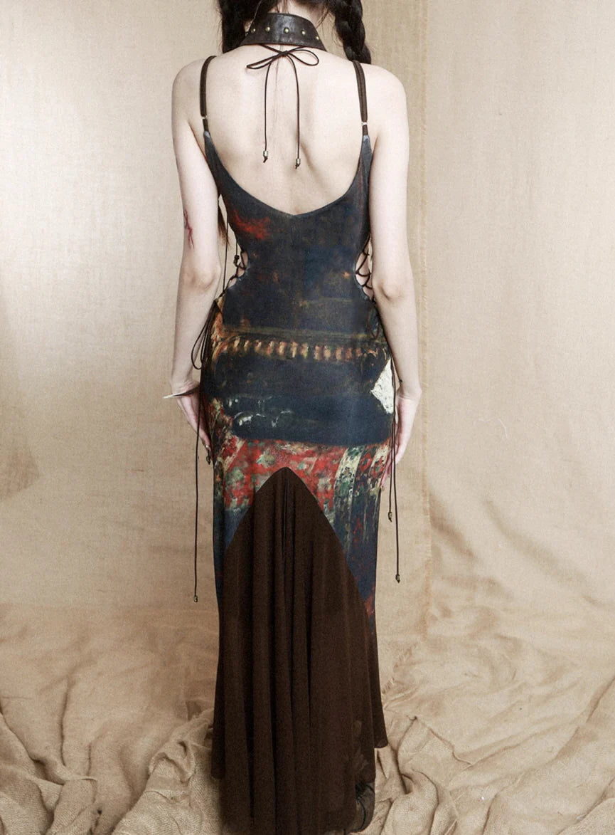 Vintage Glam Bronze Print Dress