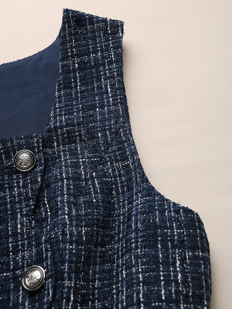 Navy Tweed Double-Breasted Dress