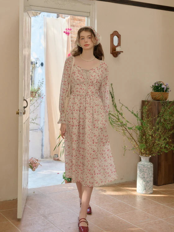 Spring Dream Floral Shirred Waist Dress