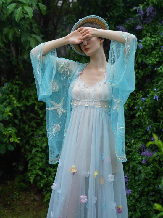Blooming Petal Fairy Blue Tulle Dress