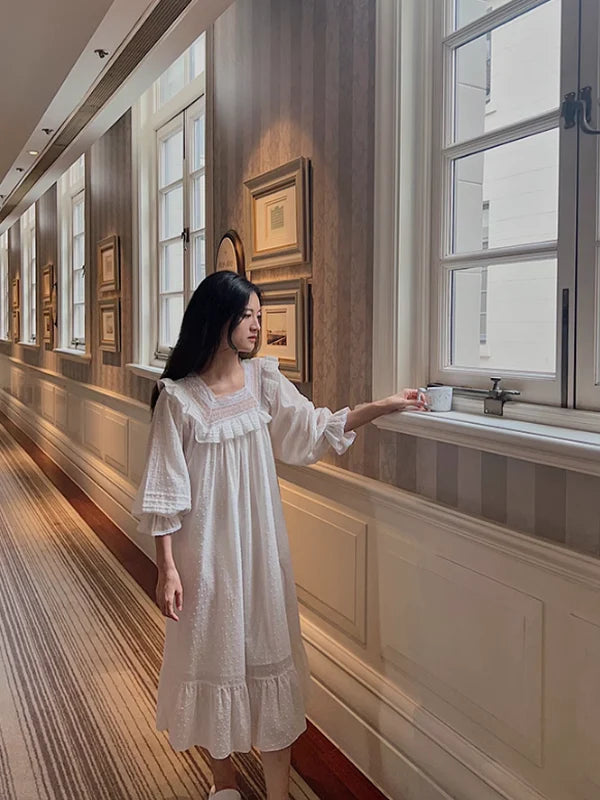 White Vintage Lace Long Nightgown