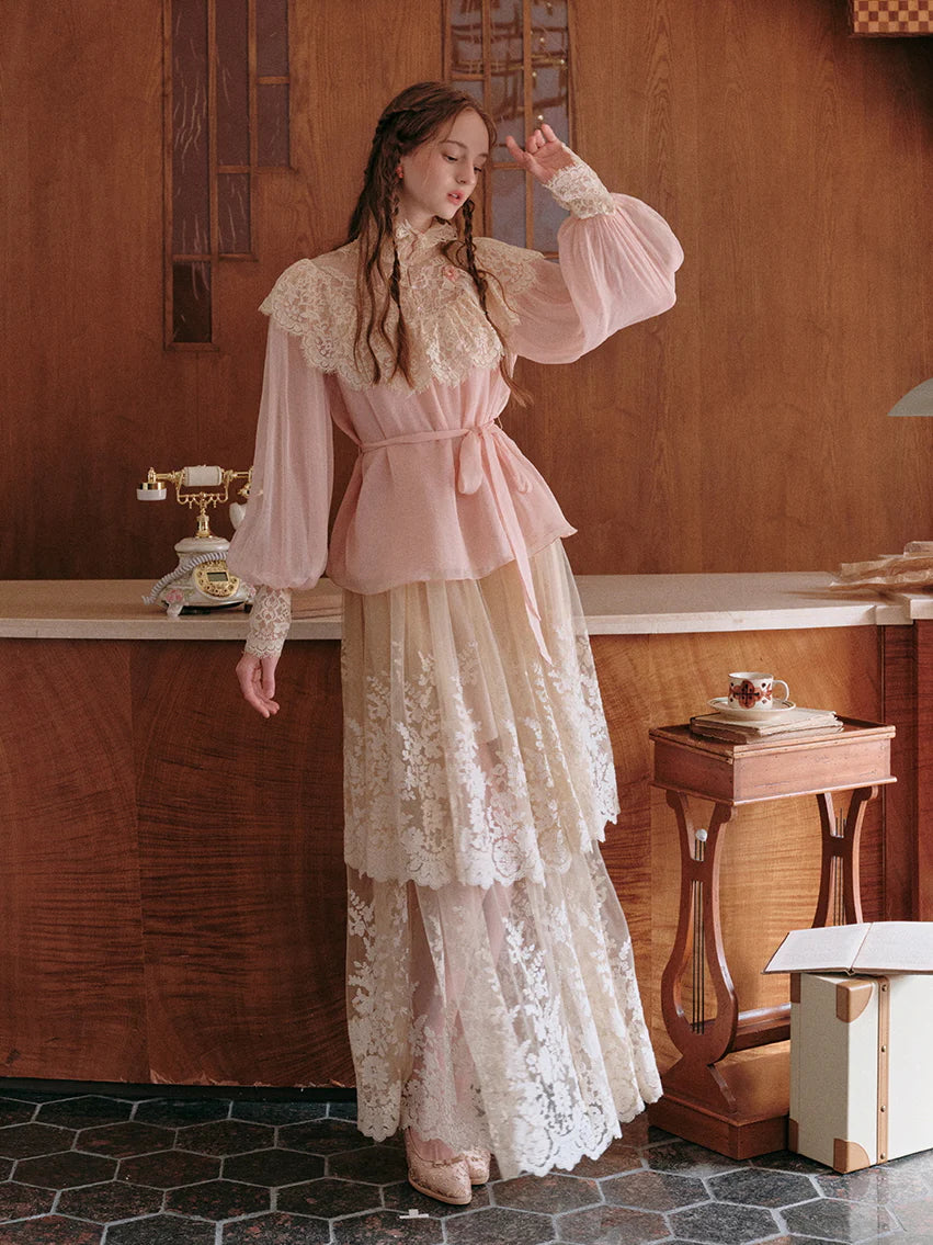 Ethereal Vintage Lace Tiered Skirt