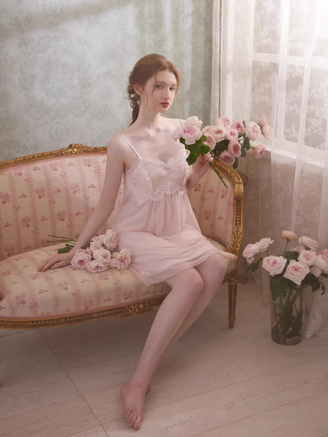 Romantic Lace Trim Chiffon Nightdress