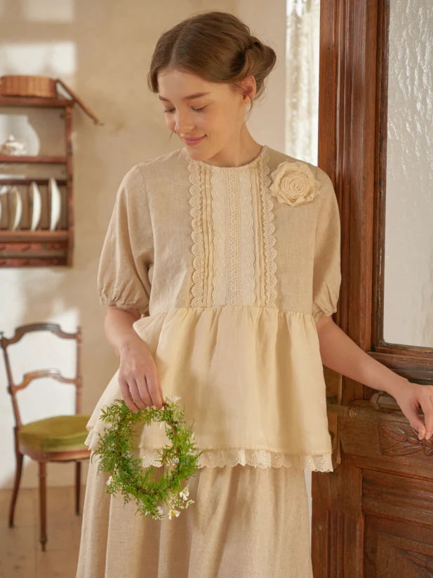 Linen Lace Garden Blouse and Skirt