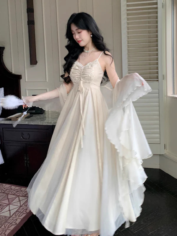 Ivory Lace and Pleats Princess Dress