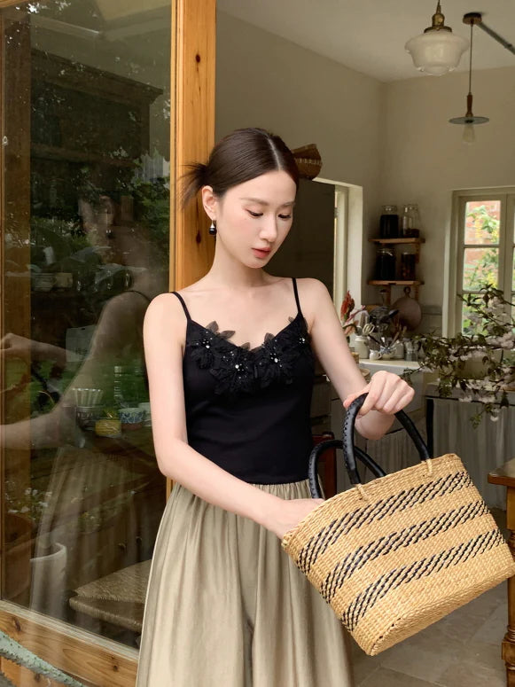 Black Blossom Bodice Two-Tone Dress