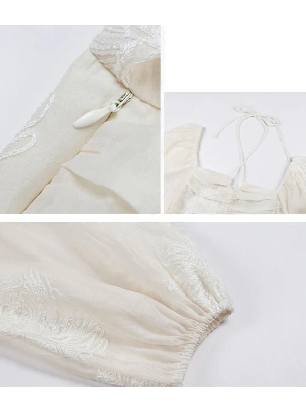 Vintage Embroidered Puff Sleeve Dress