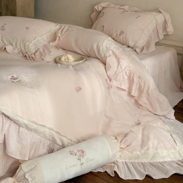 Romantic Pink Rose Cotton Bedding Set