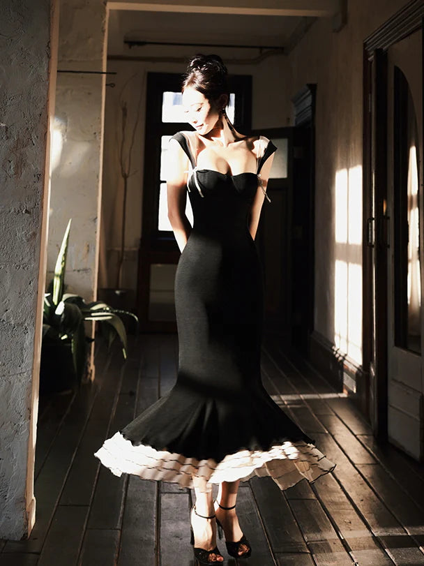 Midnight Elegance Tiered Hem Dress