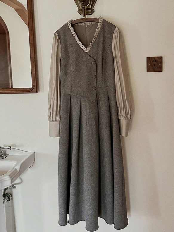 Vintage Elegance Pleated Vest Dress