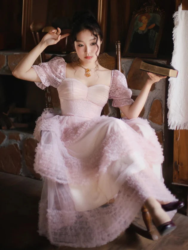 Ethereal Rose Lace Tulle Dress