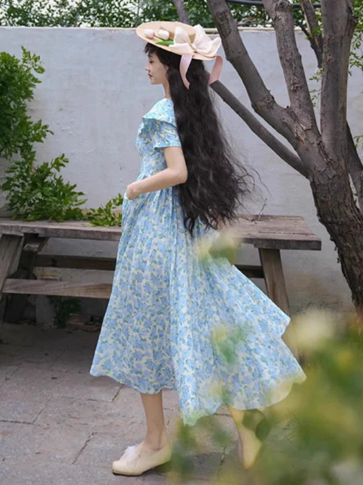 Blue Garden Bloom Vintage Dress
