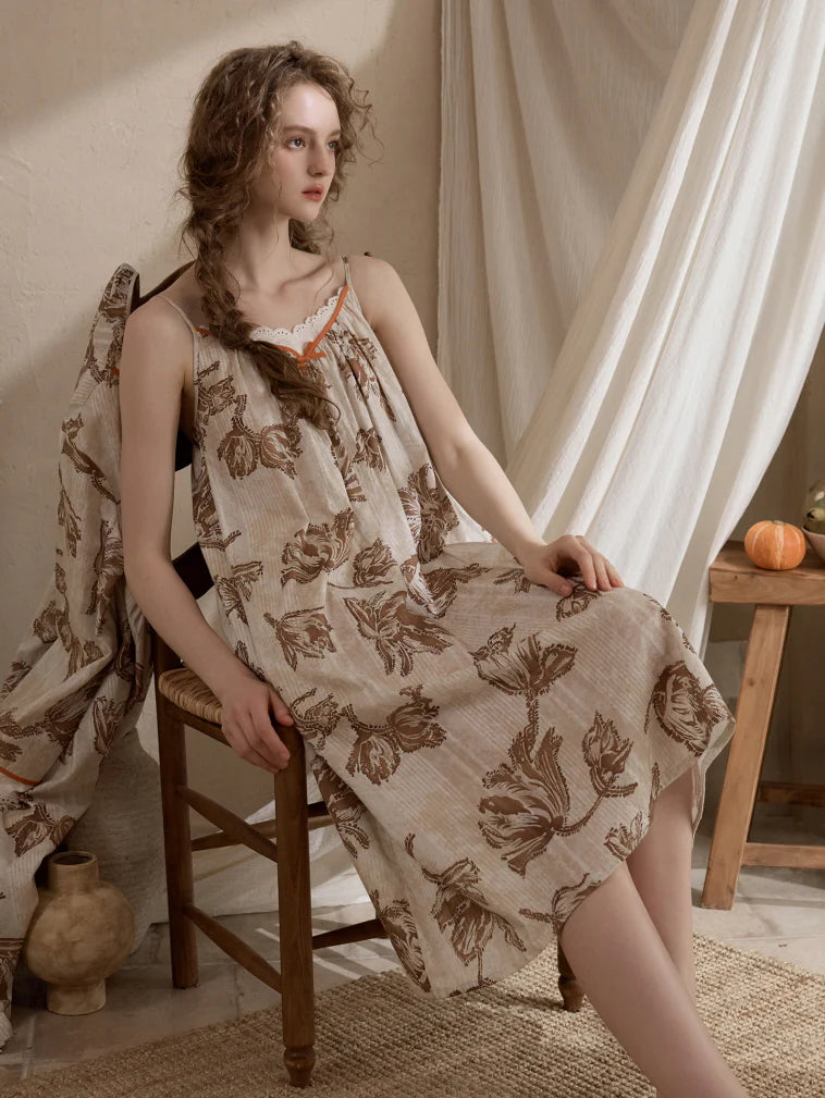 Woodland Toile Print Nightgown & Robe Set