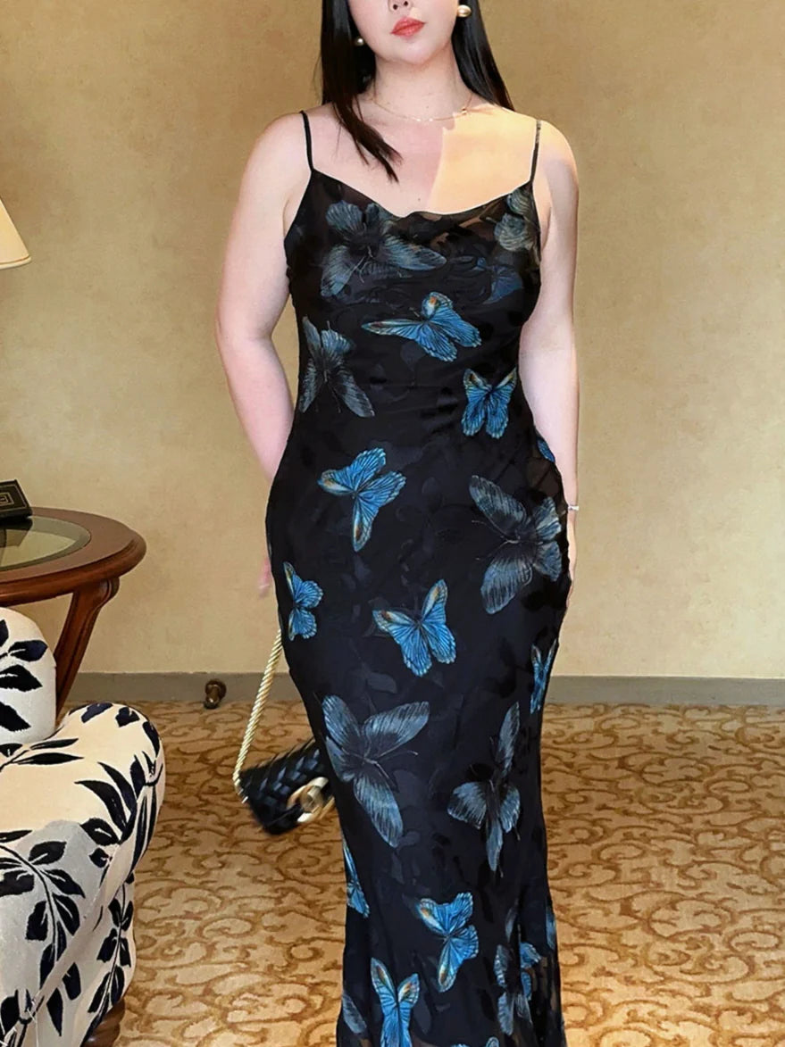 Plus Size Midnight Blue Butterfly Slip Dress
