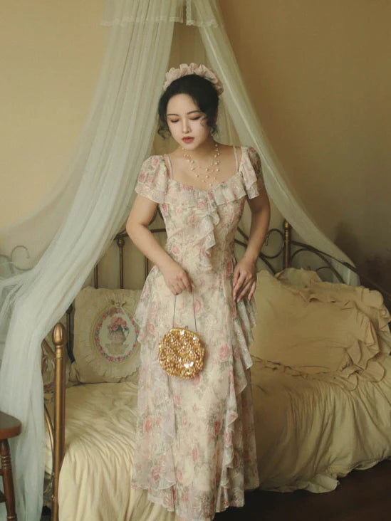 Ethereal Rose Garden Ruffle Dress