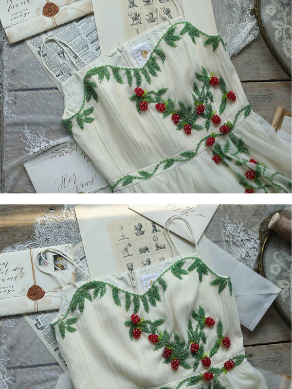 Strawberry Garden Vintage Embroidered Dress