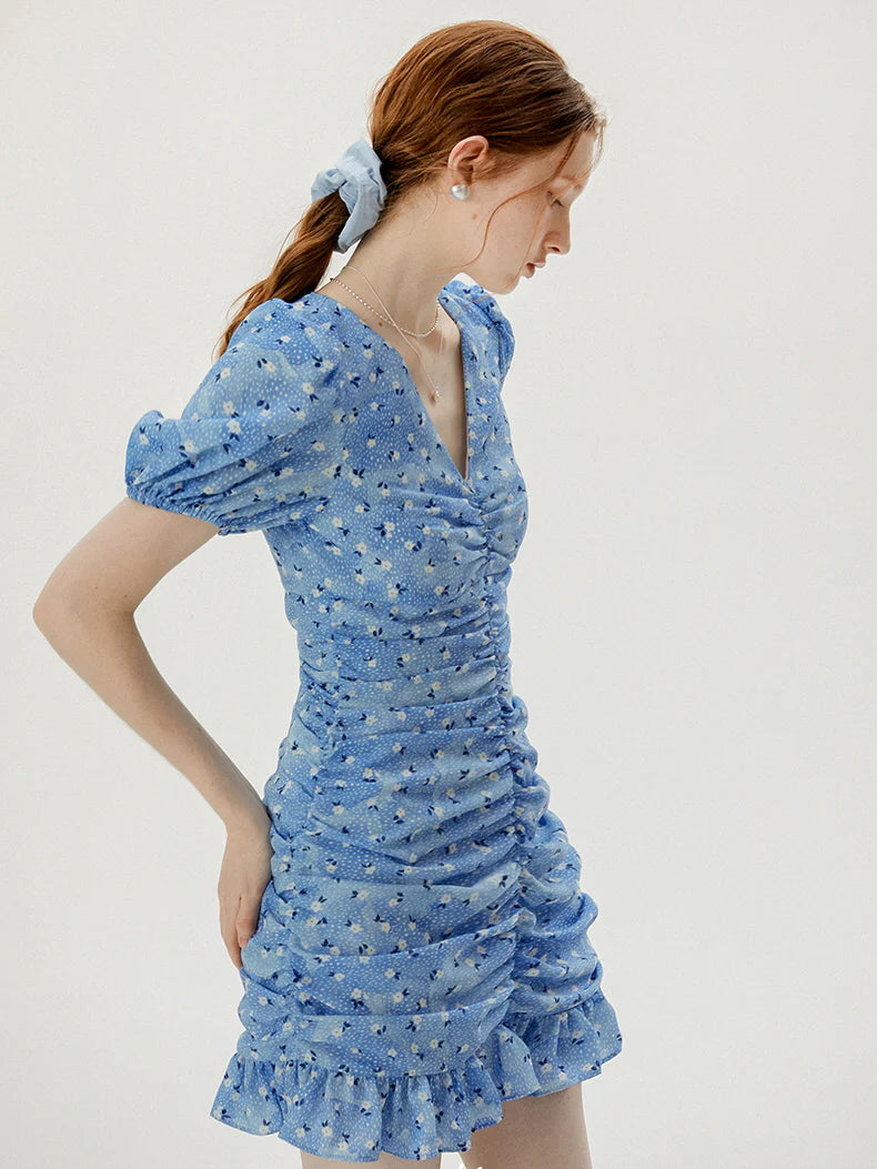 Blue Blossom Ruched Dress