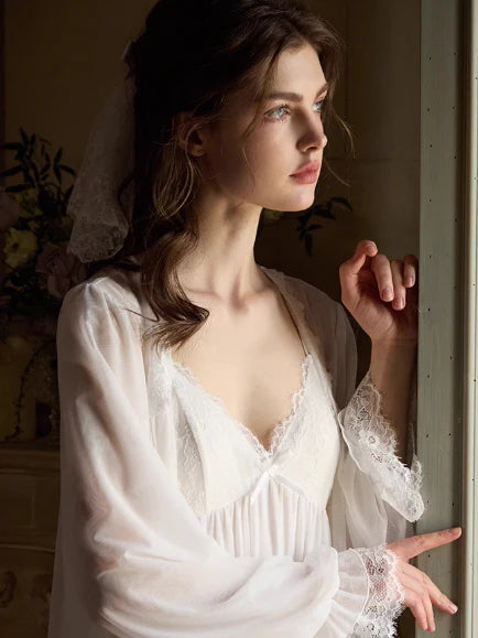Whispering Lace White Nightgown Set