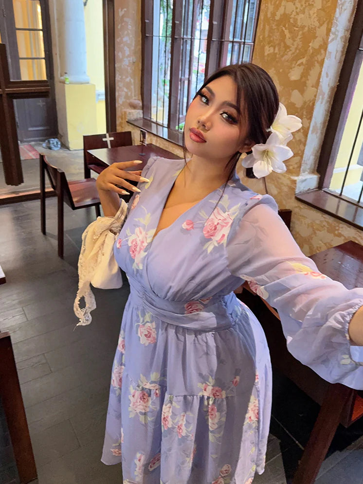 Lavender Rose Garden Chiffon Dress