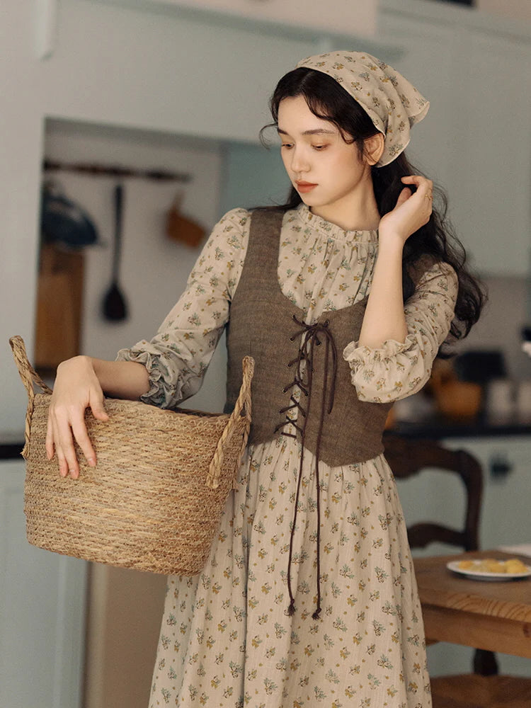 Vintage Floral Cottagecore Dress & Vest