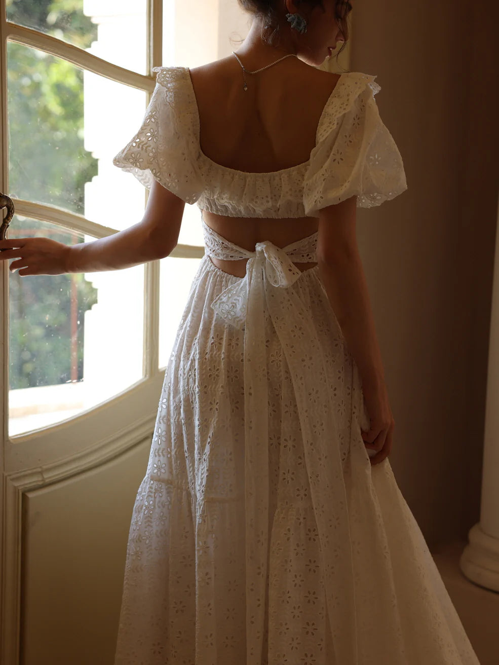 Daisy Lace Back Bow Cotton Dress