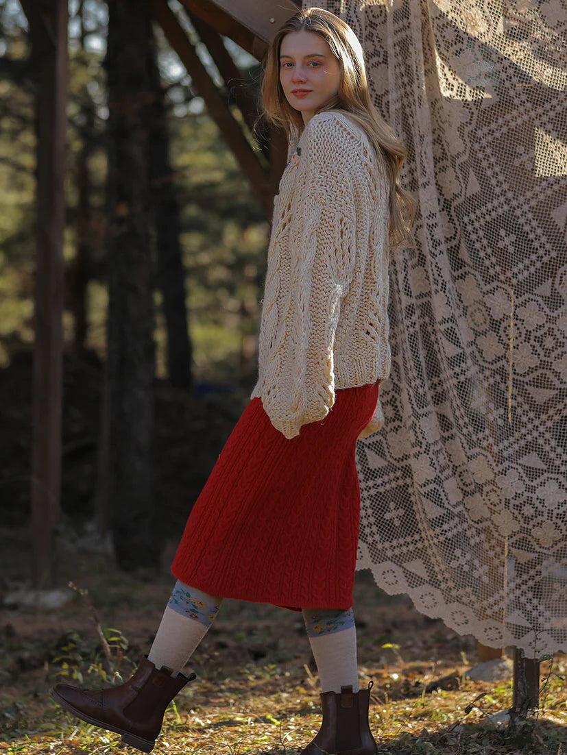 Floral Collared Cozy Knit Sweater