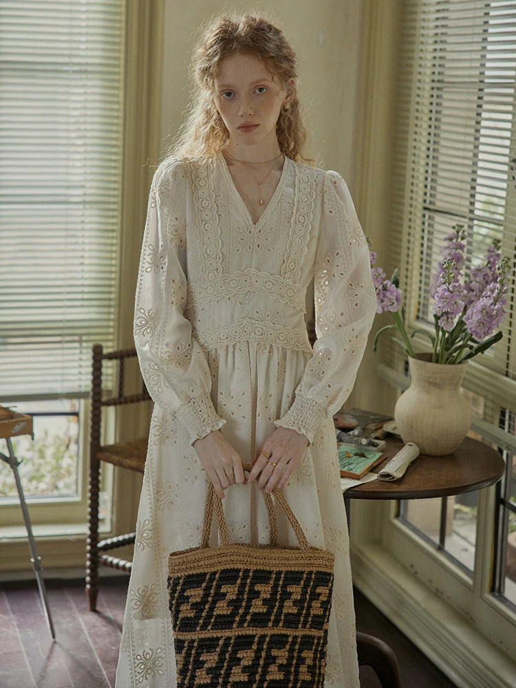 Vintage Lace Embroidered Long Dress