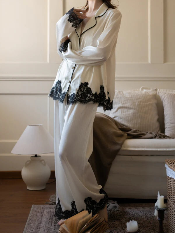 Ivory Muse Lace-Trim Pajama Set
