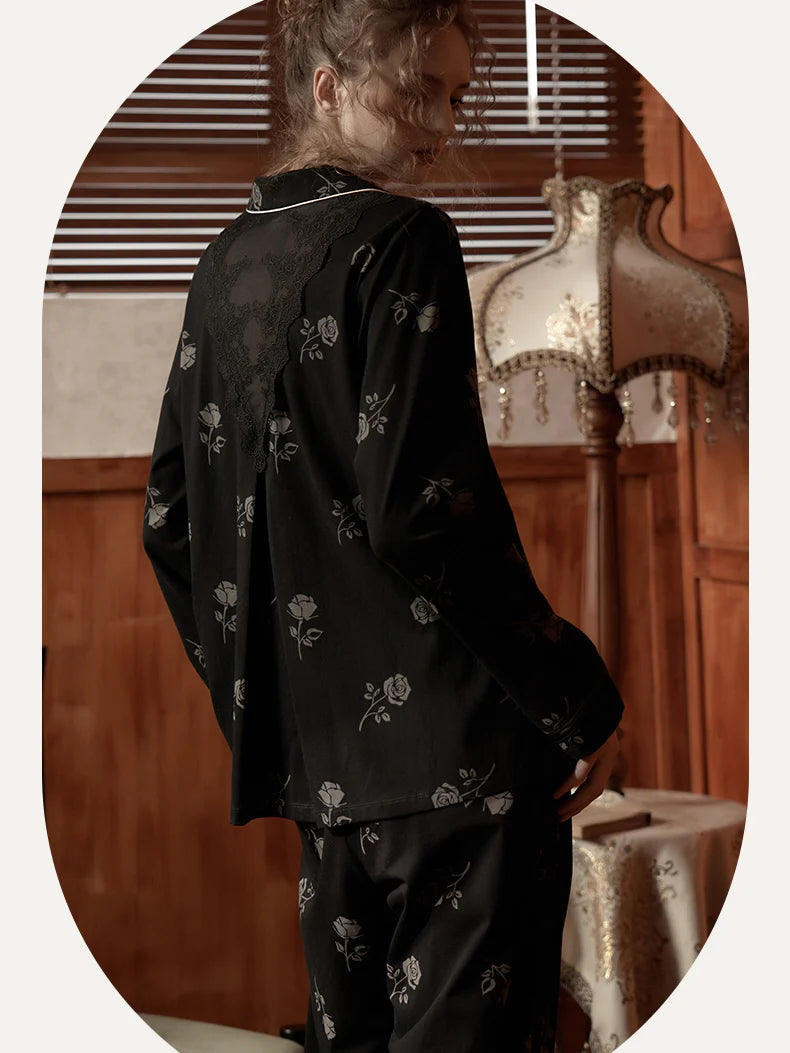 Vintage Rose Embroidered Pajama Set