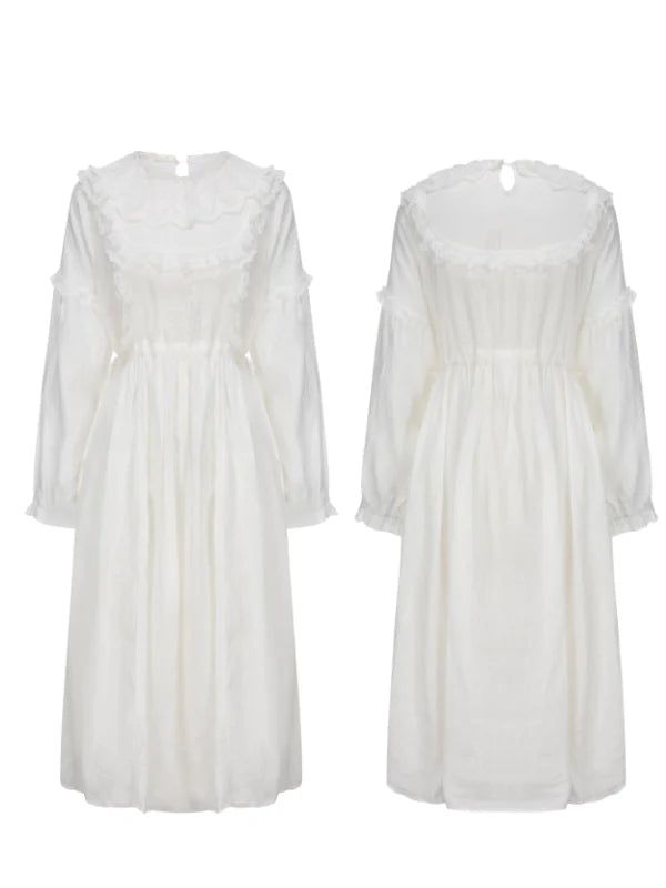 Fountain Embroidery Ramie Dress