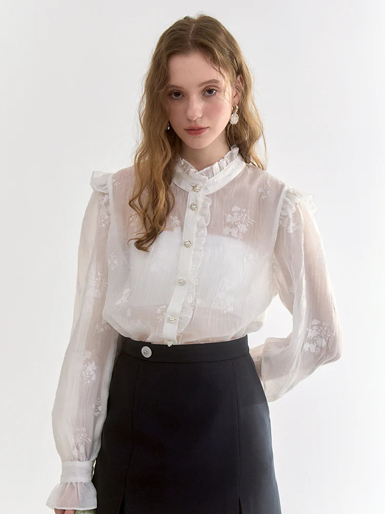 Vintage Pearl Button Lace Blouse