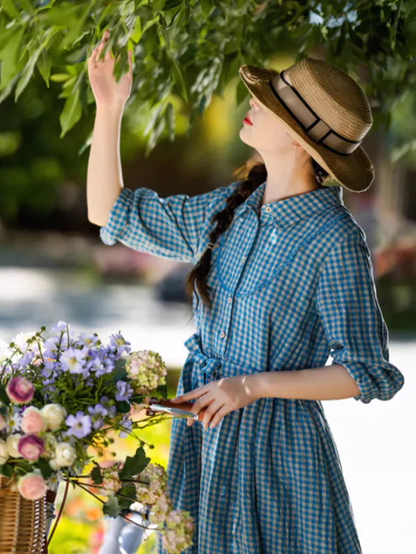 Spring Breeze Blue Checkered Dress